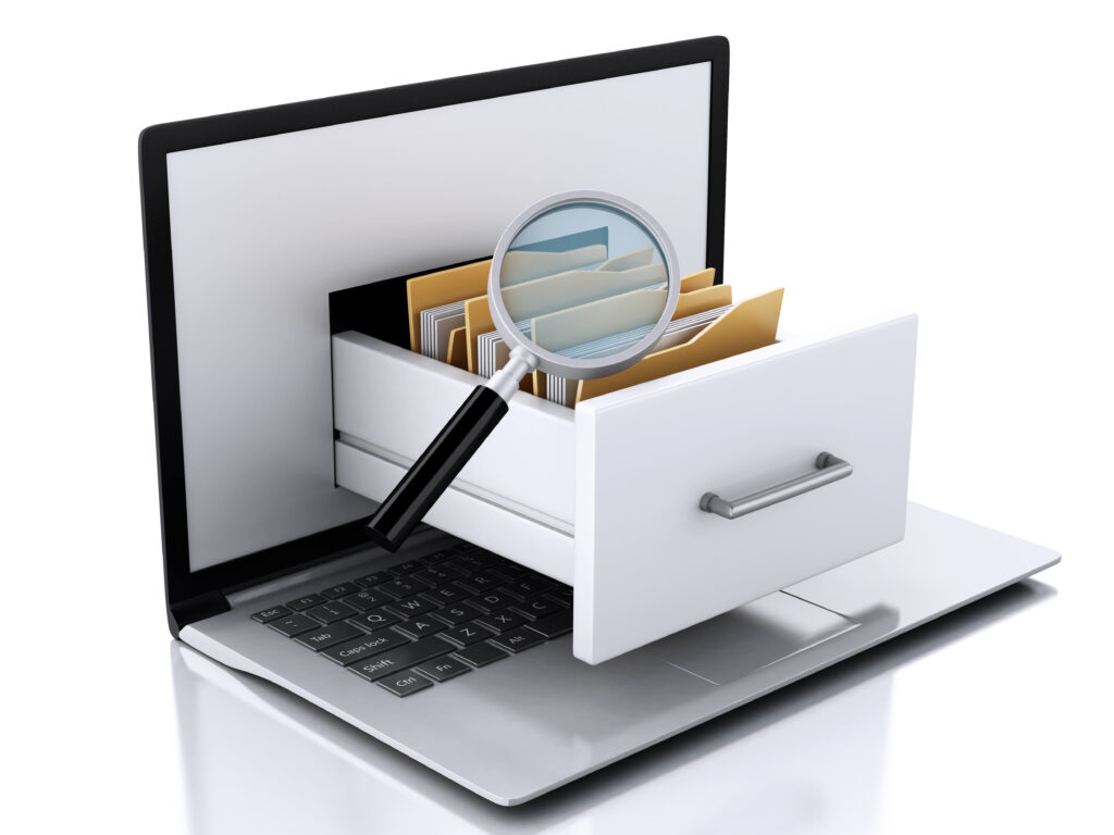 image,of,3d,renderer,illustration.,laptop,and,files.,data,storage.